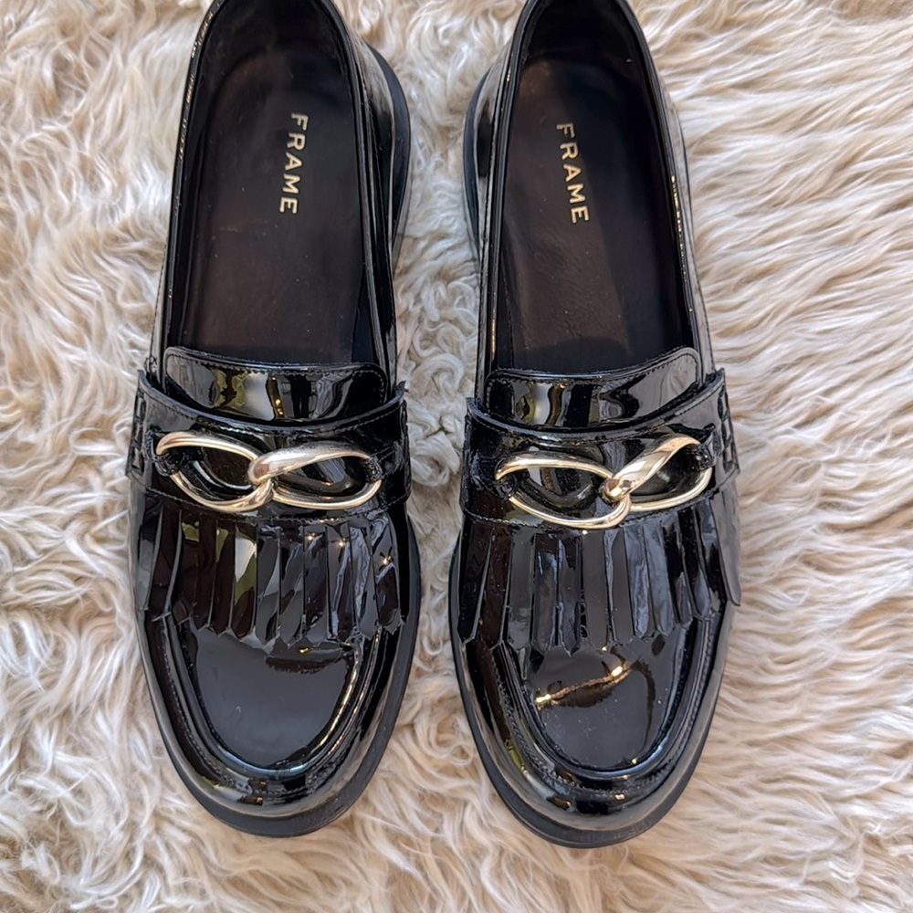 Frame Denim Black Patent Leather Loafers